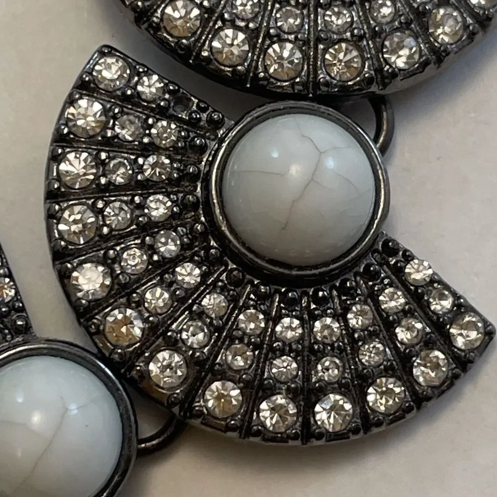 BAUBLEBAR Fan Panels Bracelet Women’s Dark Silver Tone White Lucite And Crystals